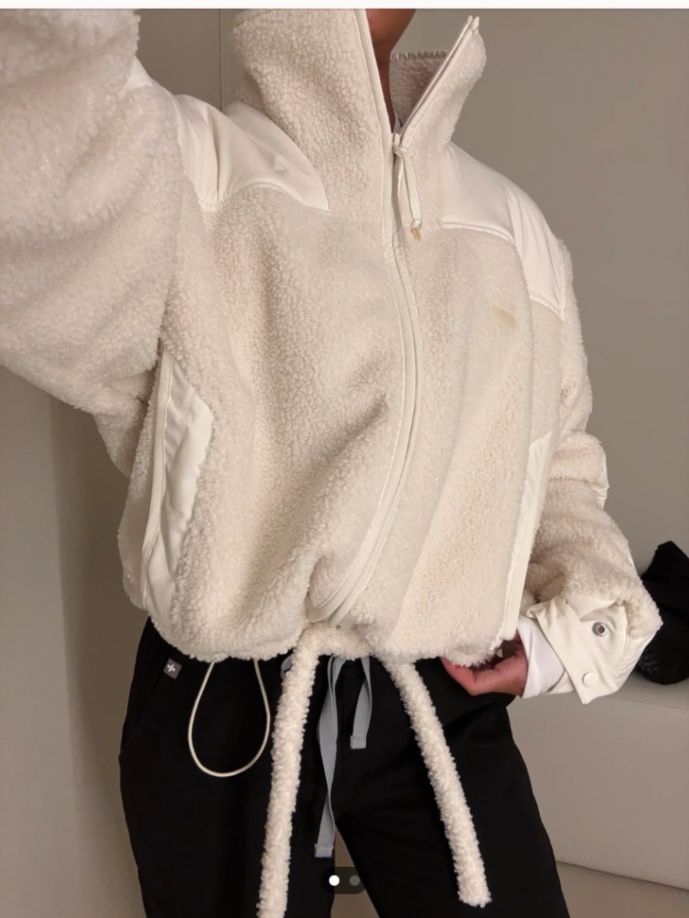 SKIMS Teddy Boxy Zip Up Jacket Cream Ecru Fleece Sherpa Size Large